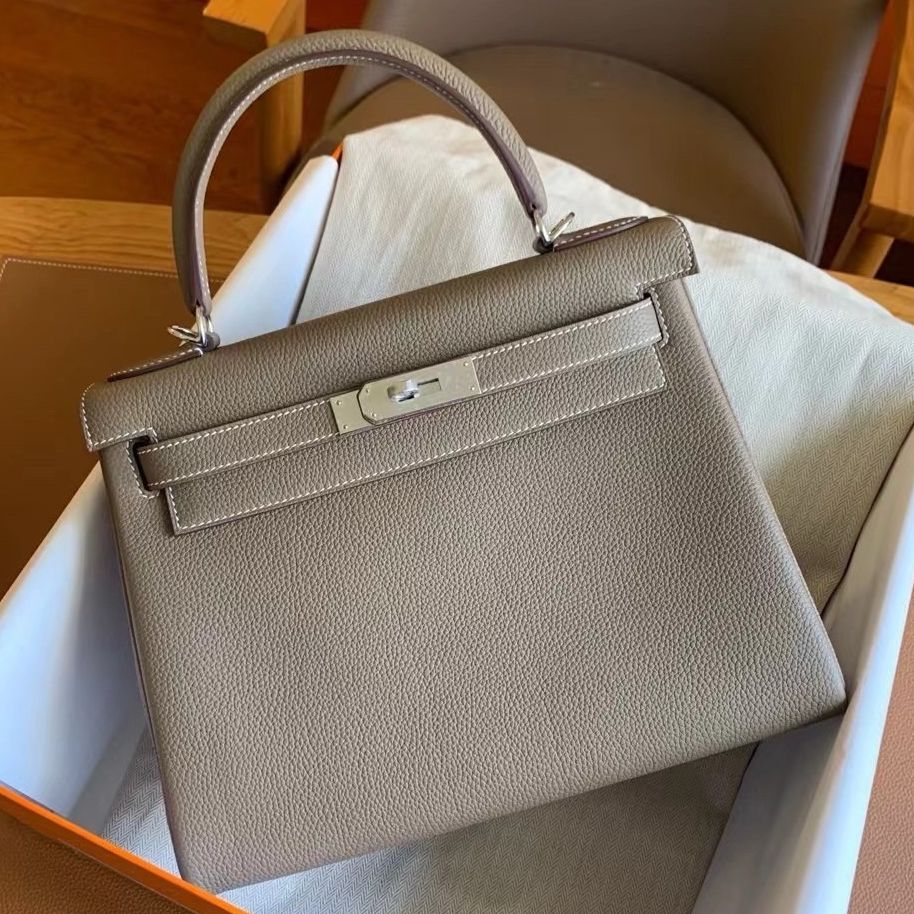 Hermes Kelly Retourne 28 Handmade Bag In Taupe Togo Leather Bags Replica