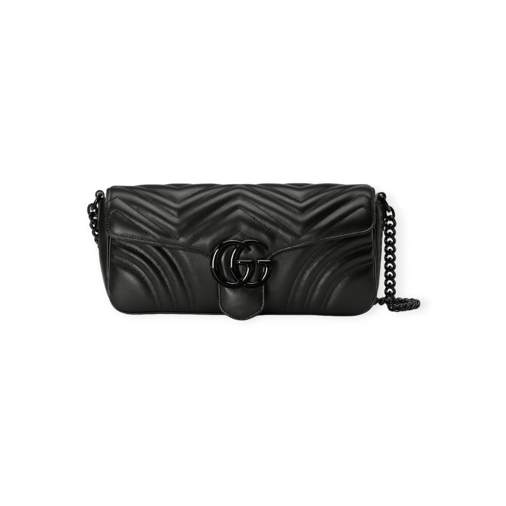 Replica Gucci Calfskin Matelasse Monochrome Small GG Marmont Shoulder Bag Black LUSHENTIC BAGS