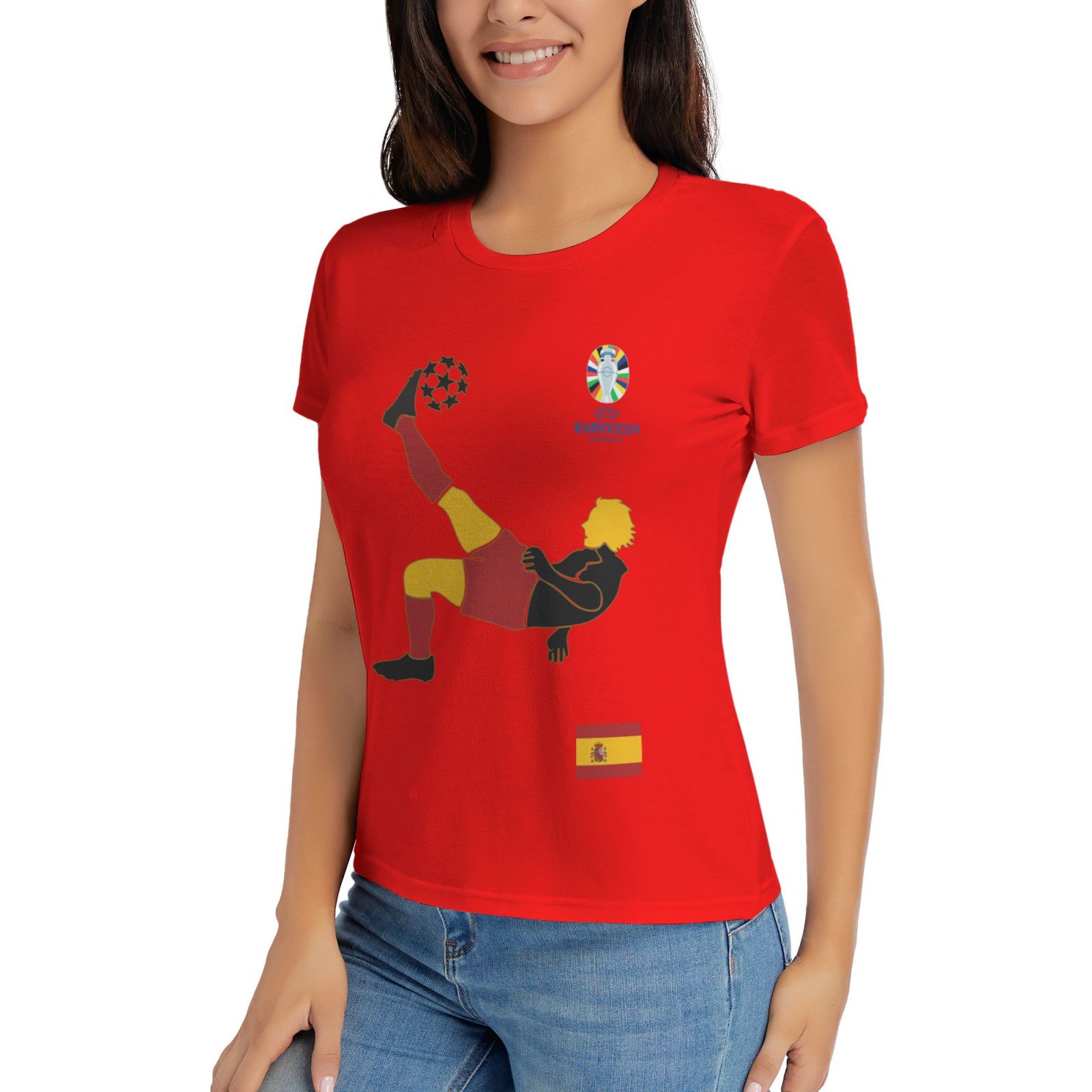 Women's Spain EURO 2024 Basic Short Sleeve T-Shirt WBT1725
