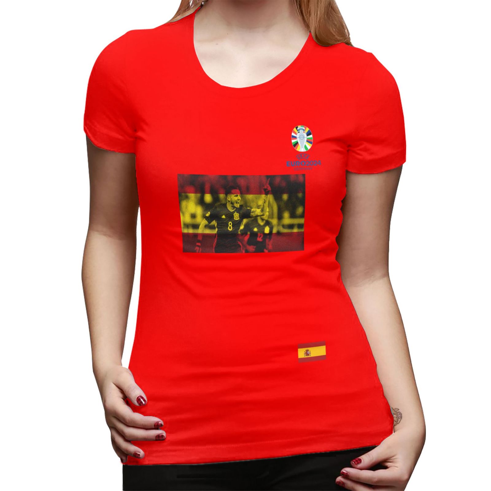Women's Spain EURO 2024 Basic Short Sleeve T-Shirt WBT1740