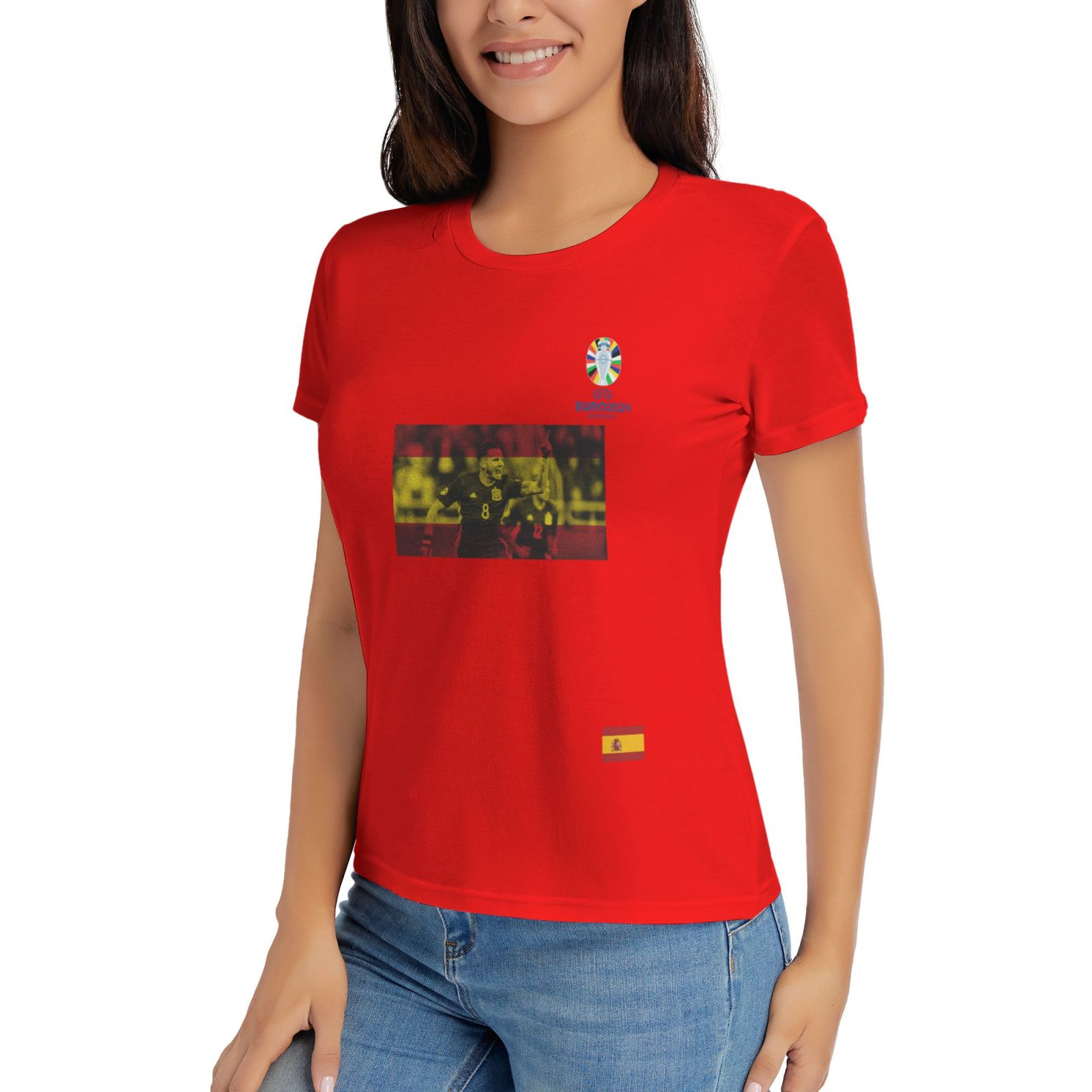 Women's Spain EURO 2024 Basic Short Sleeve T-Shirt WBT1740