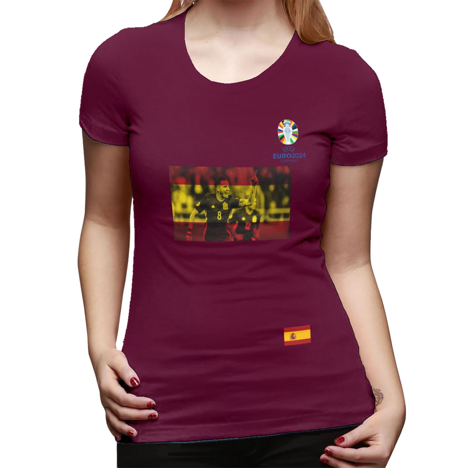Women's Spain EURO 2024 Basic Short Sleeve T-Shirt WBT1740
