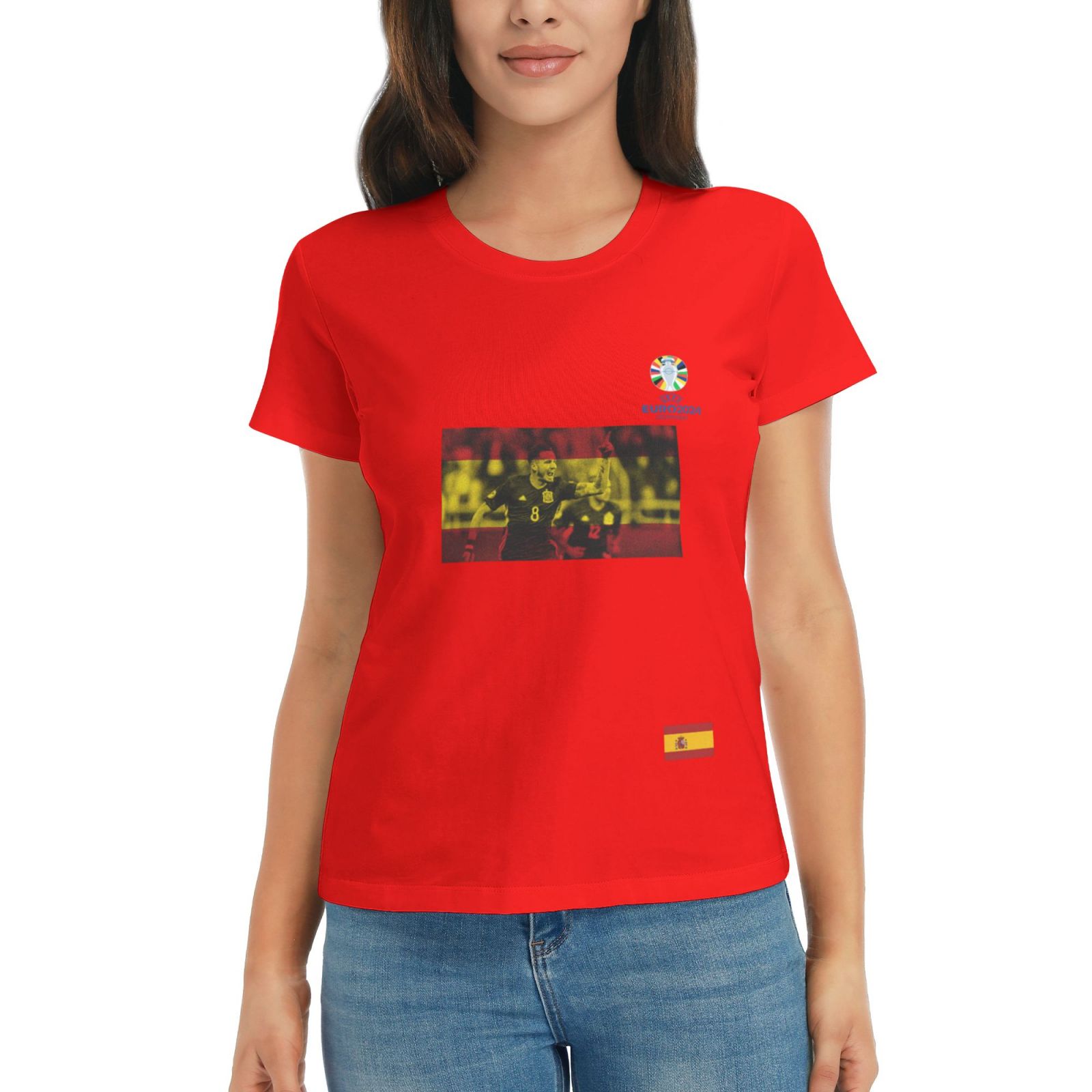 Women's Spain EURO 2024 Basic Short Sleeve T-Shirt WBT1740