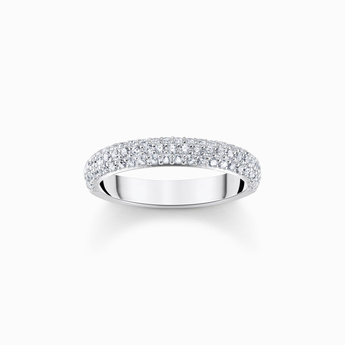 Silver band ring with white zirconia and engraving