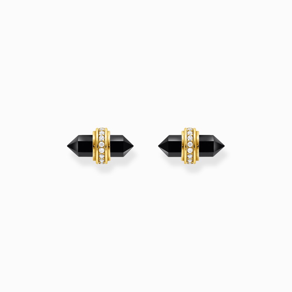 Gold-plated ear studs with hexagonal onyx
