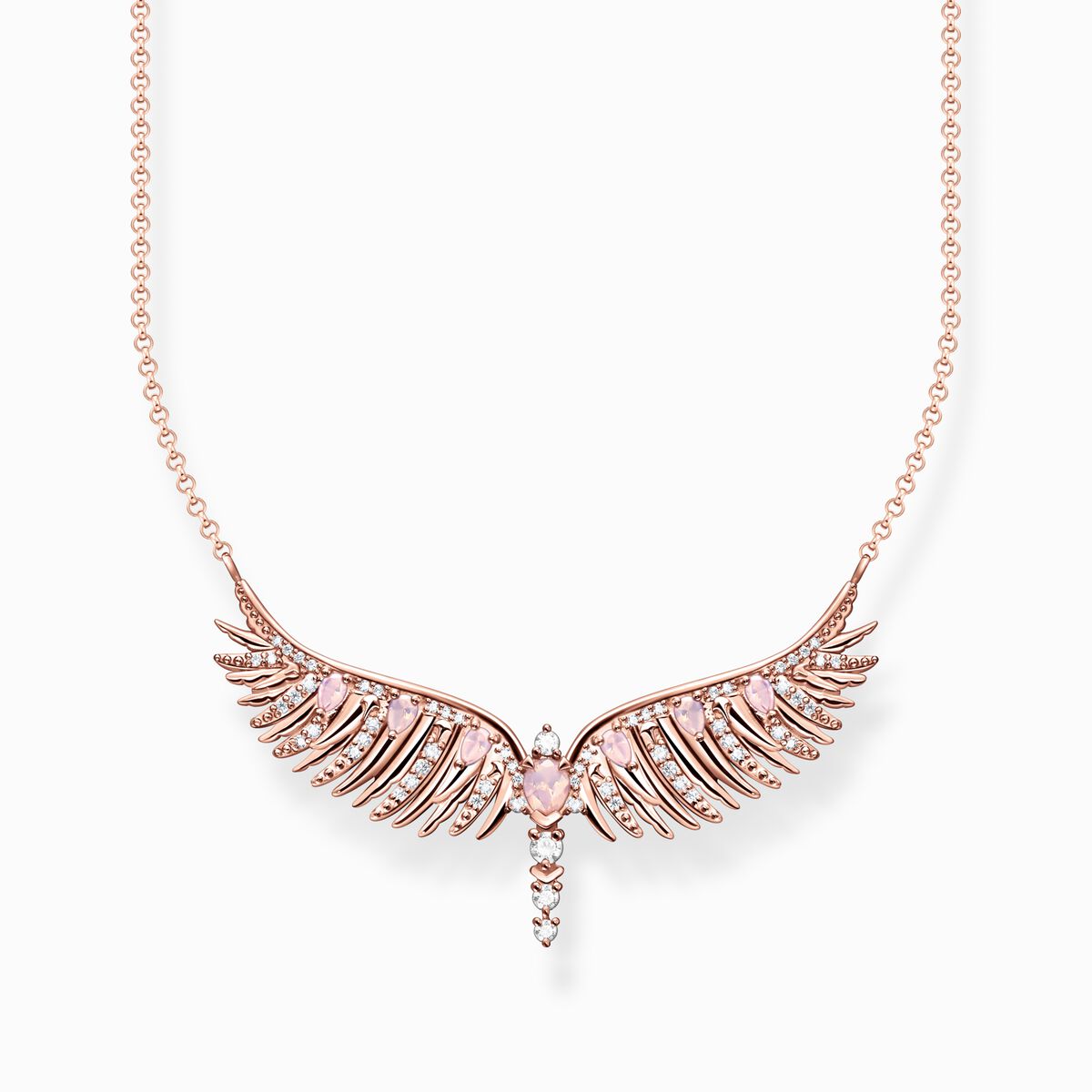 Necklace phoenix wing with pink stones rose gold