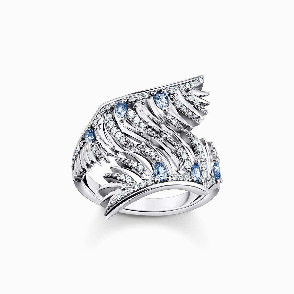 Ring phoenix wing with blue stones silver