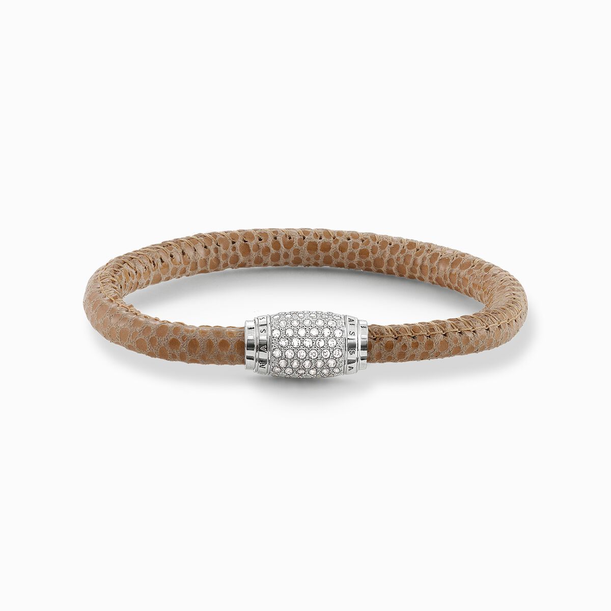 Leather bracelet brown pavé