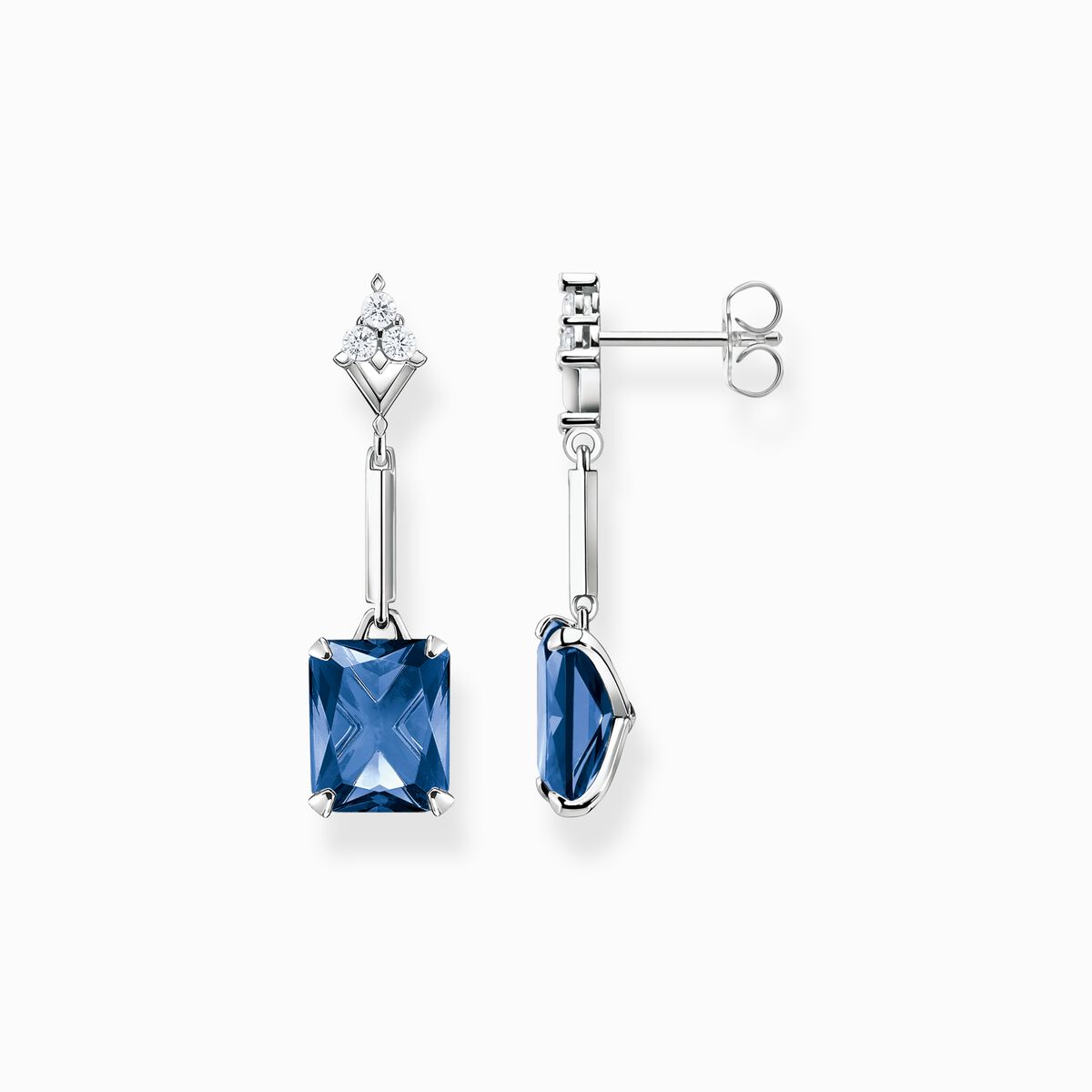 Earrings with blue and white stones silver