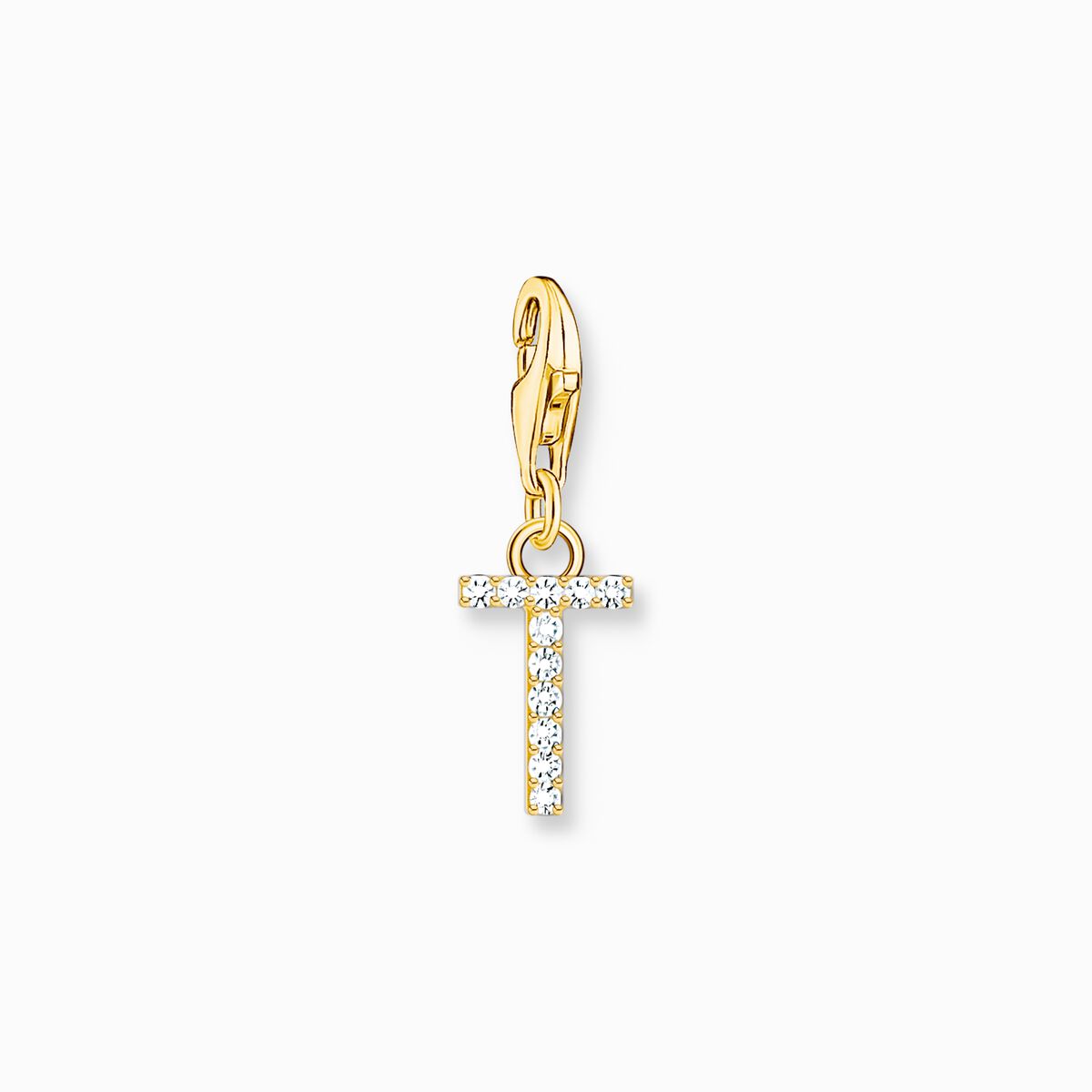 Charm pendant letter T with white stones gold plated