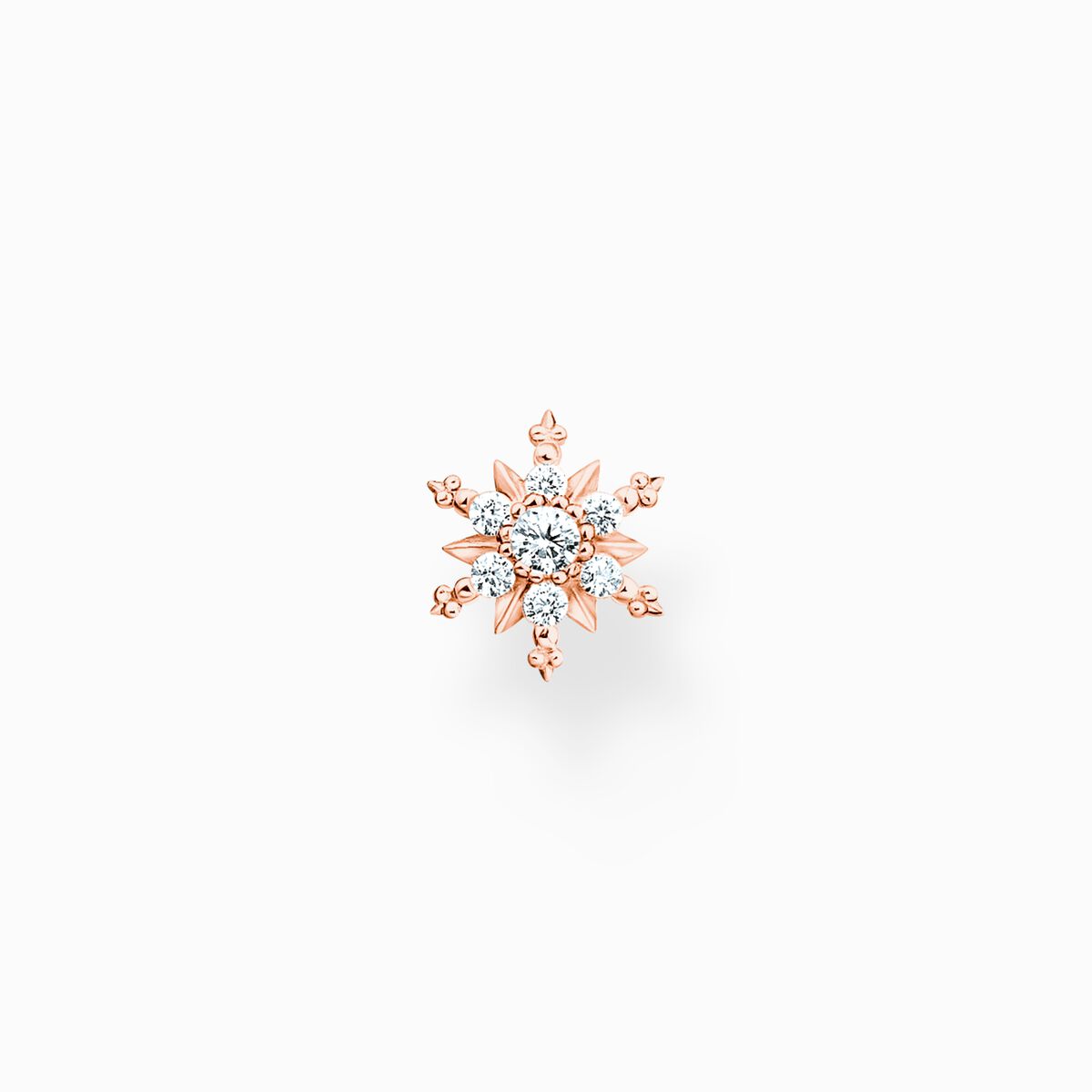 Single ear stud snowflake with white stones rose gold