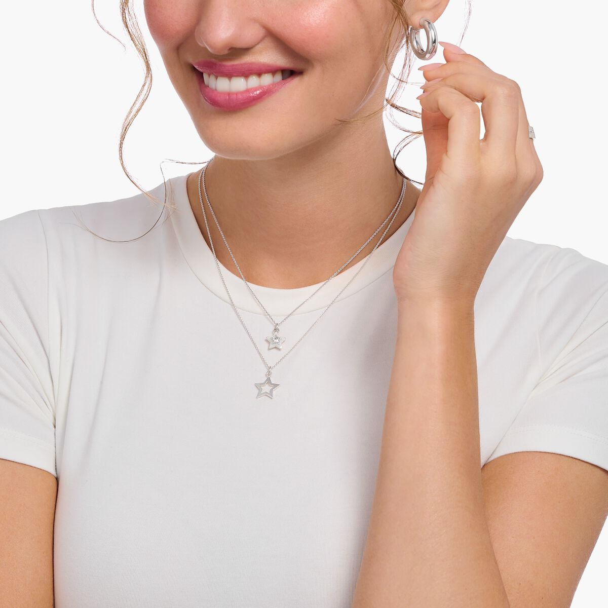 Silver necklace with star pendant and white zirconia
