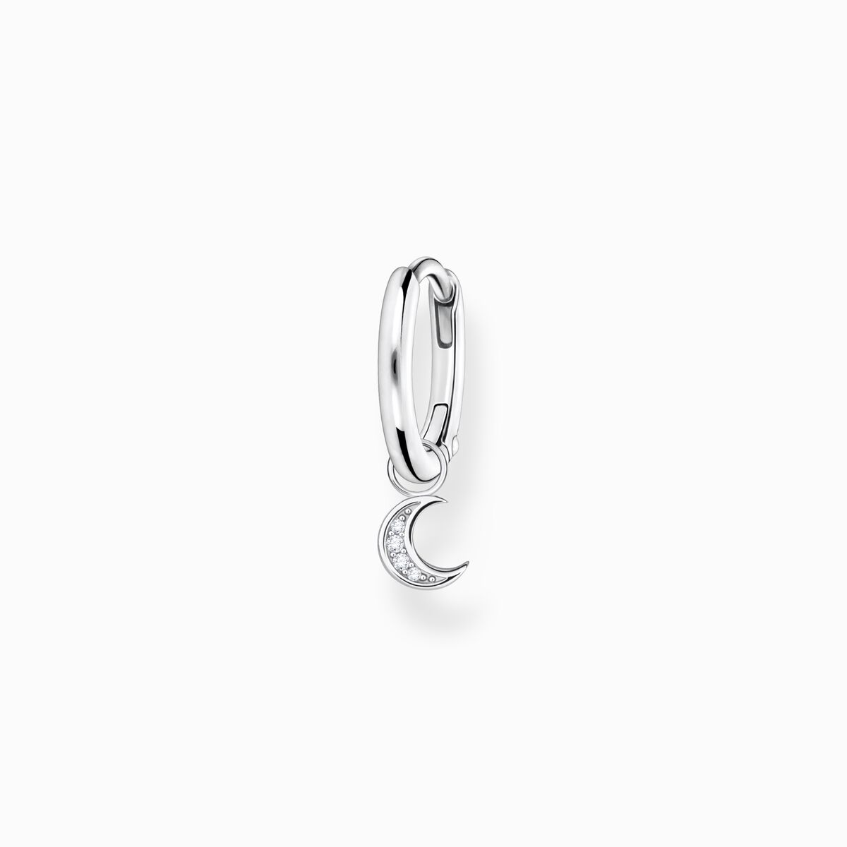 Single hoop earring with moon pendant silver