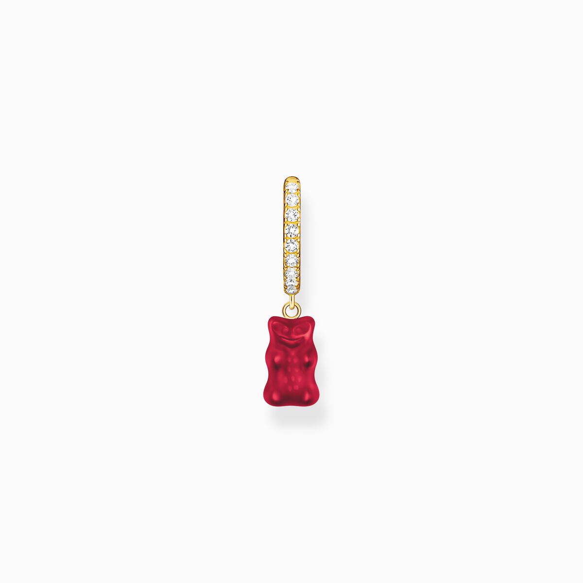 Gold-plated single hoop earring with red goldbears & zirconia
