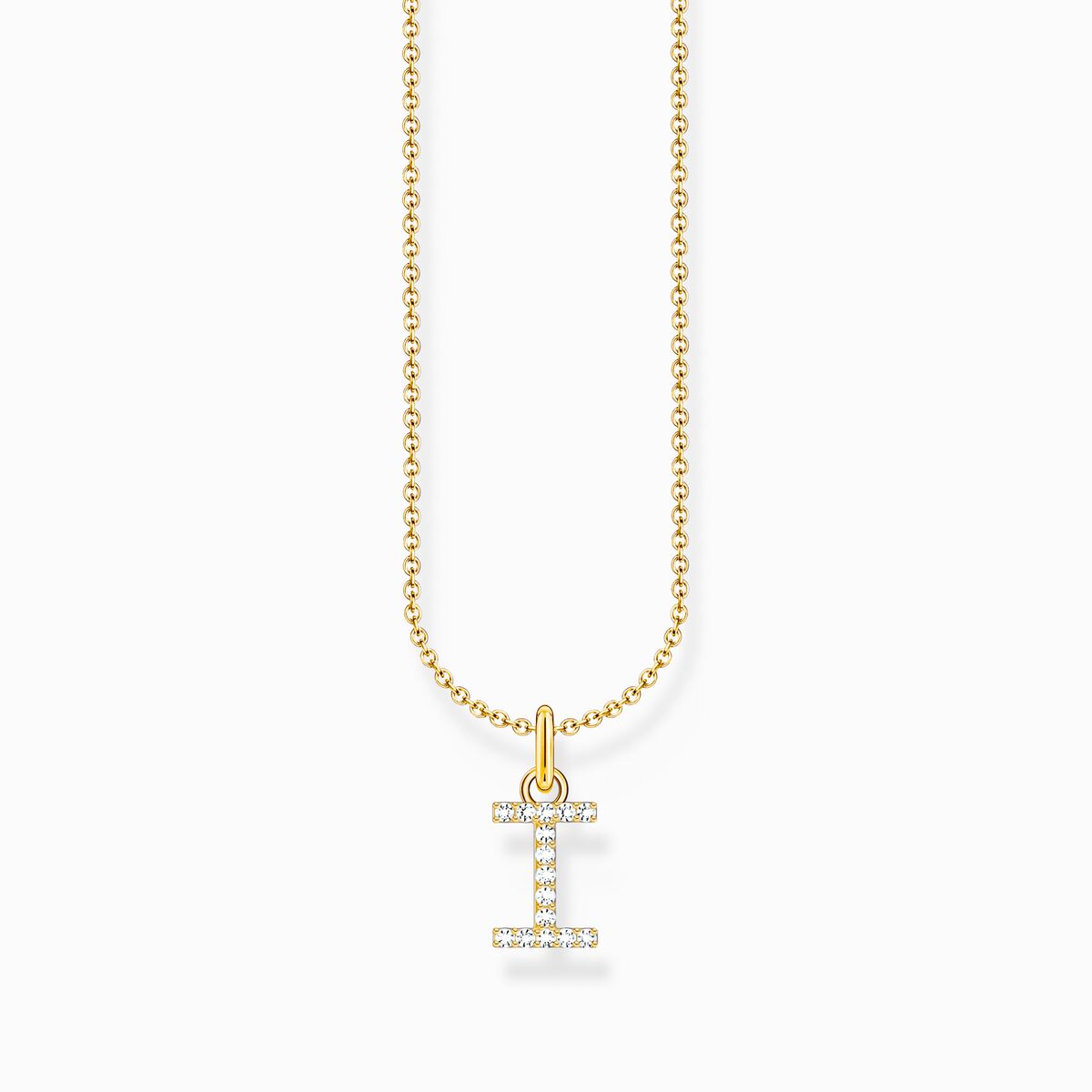 Gold-plated necklace with letter pendant I and white zirconia