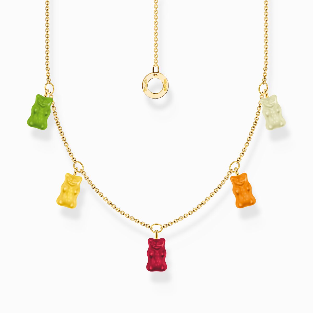 Gold-plated necklace with 5 colourful goldbears