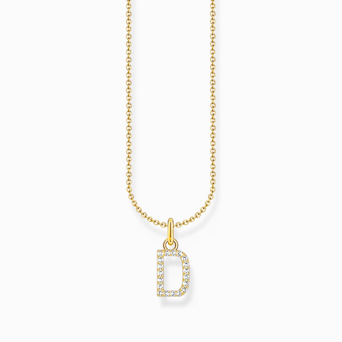 Gold-plated necklace with letter pendant D and white zirconia