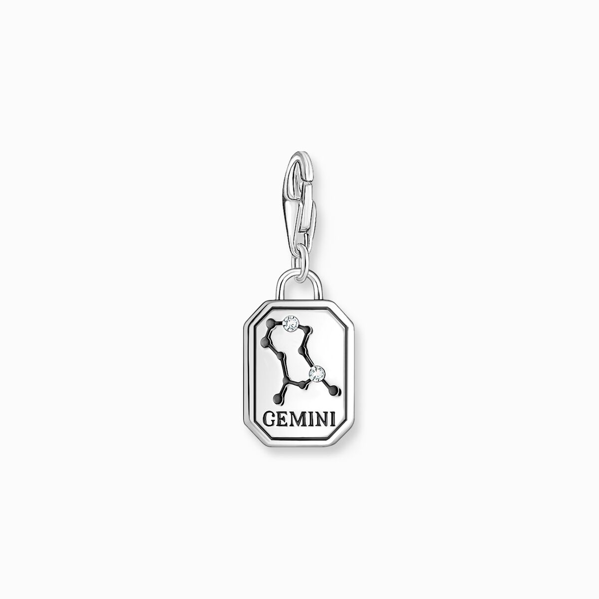 Silver charm pendant zodiac sign Gemini with zirconia