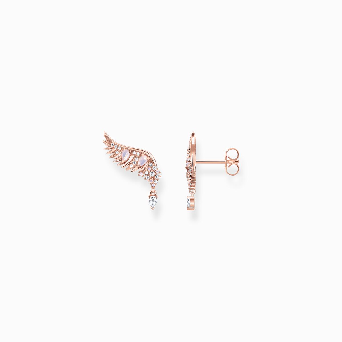 Ear studs phoenix wing with pink stones rose gold