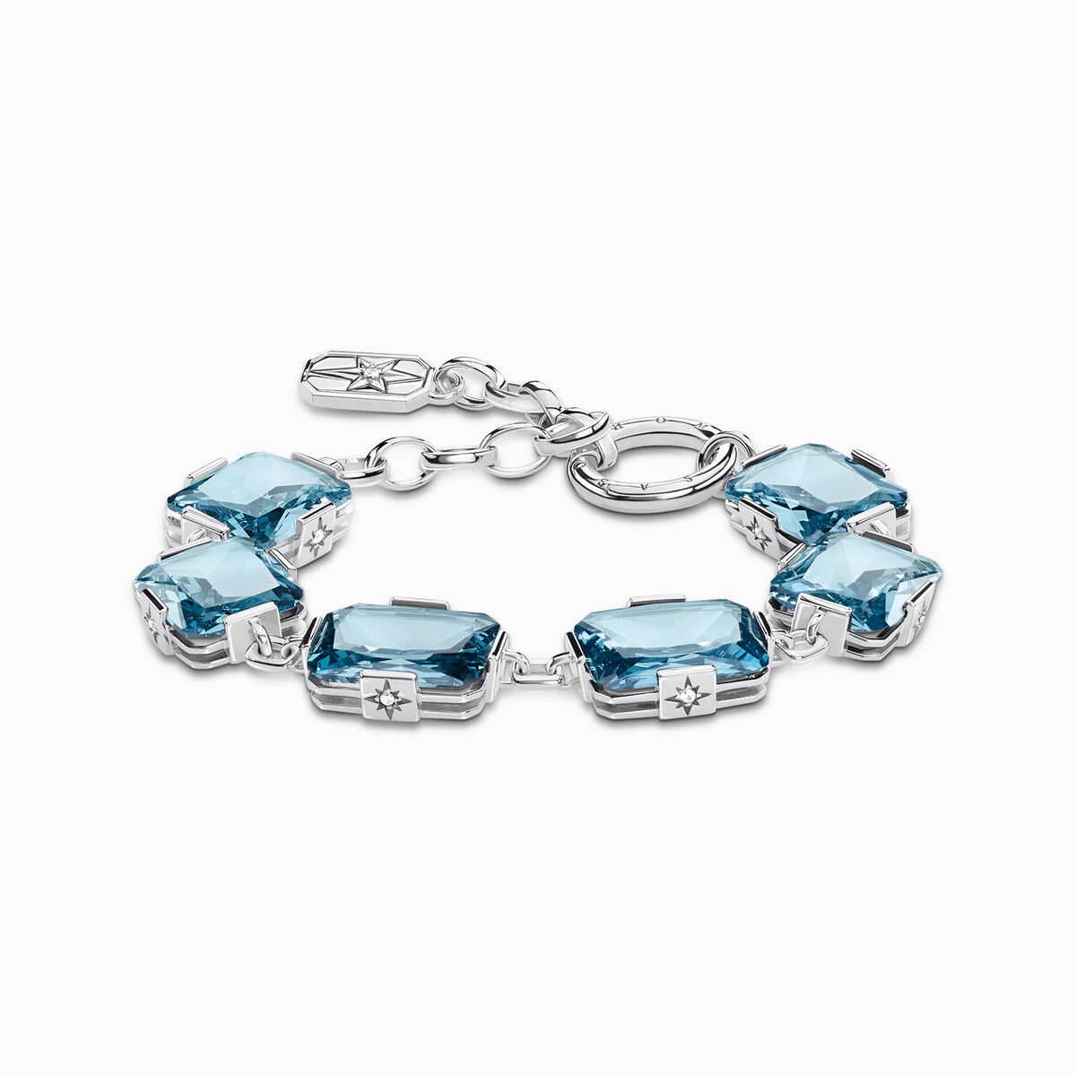 Bracelet with large aquamarine-coloured stones silver