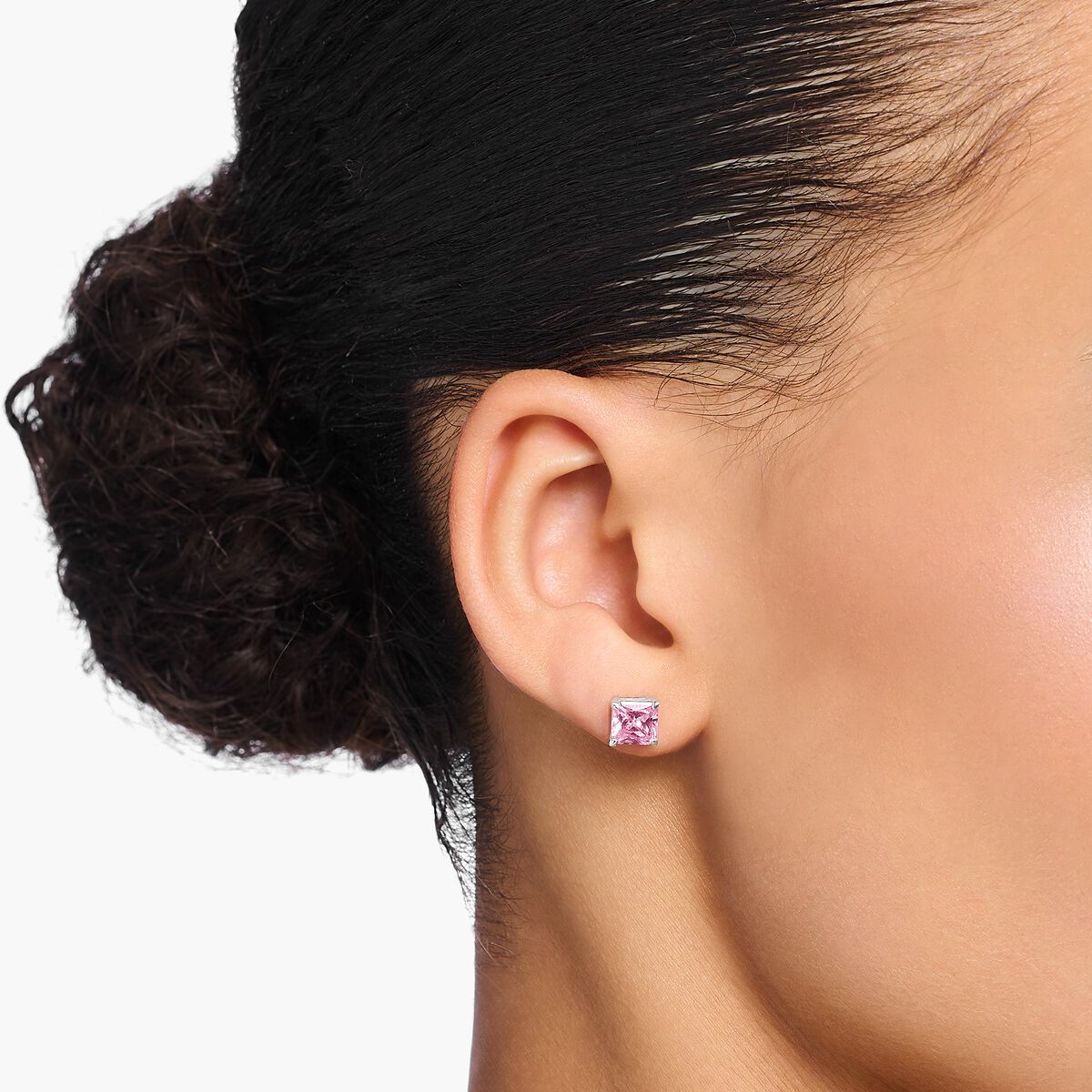 Ear studs with pink stone silver