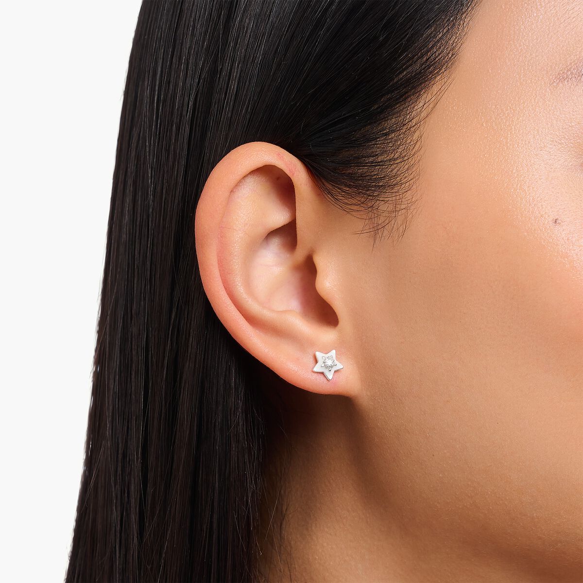 Ear studs with white stones and white cold enamel silver