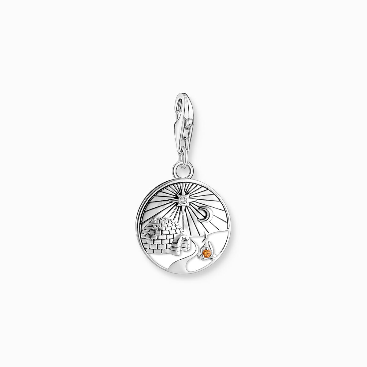 Silver charm pendant with igloo motif, engraving and stones