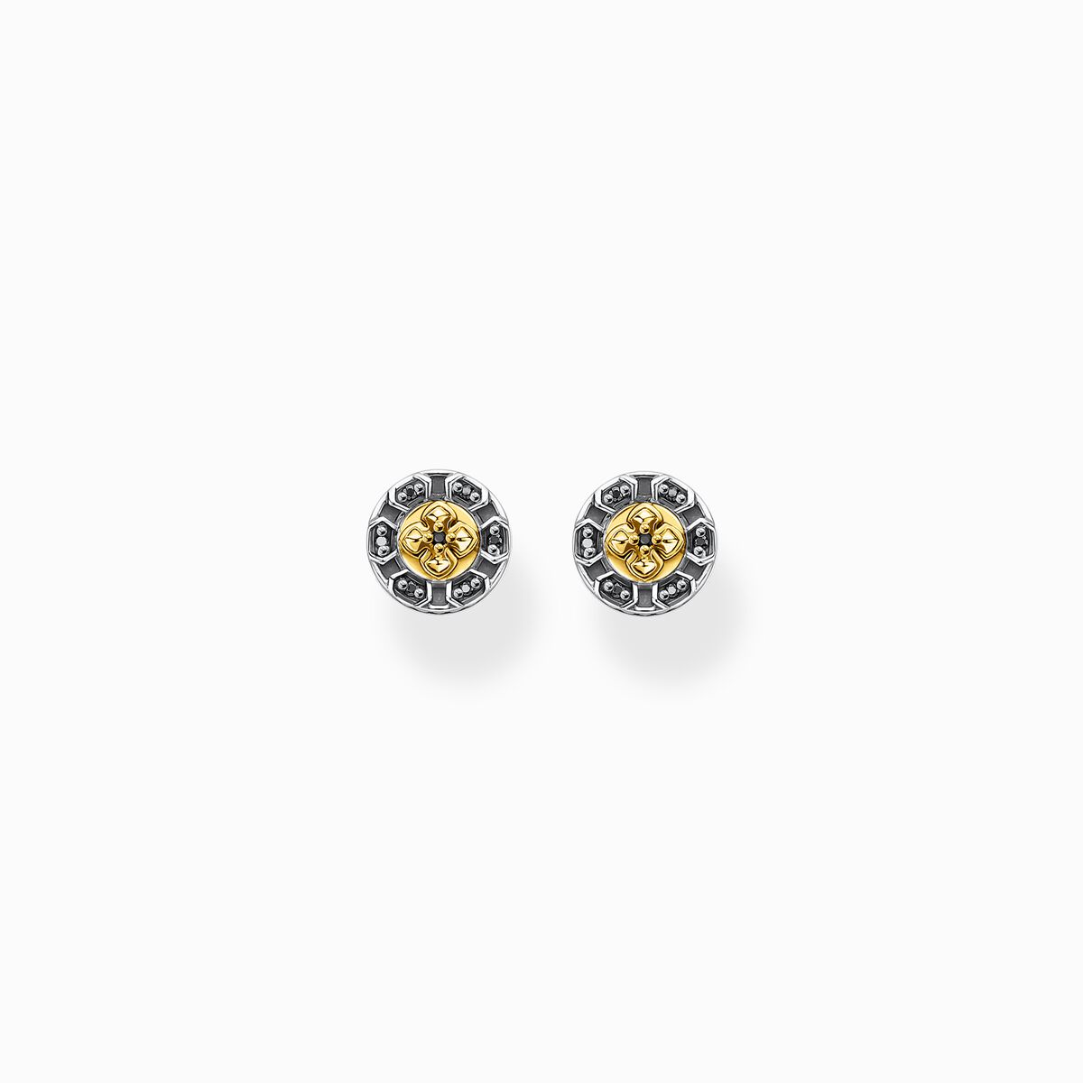 Ear studs cross black stones gold