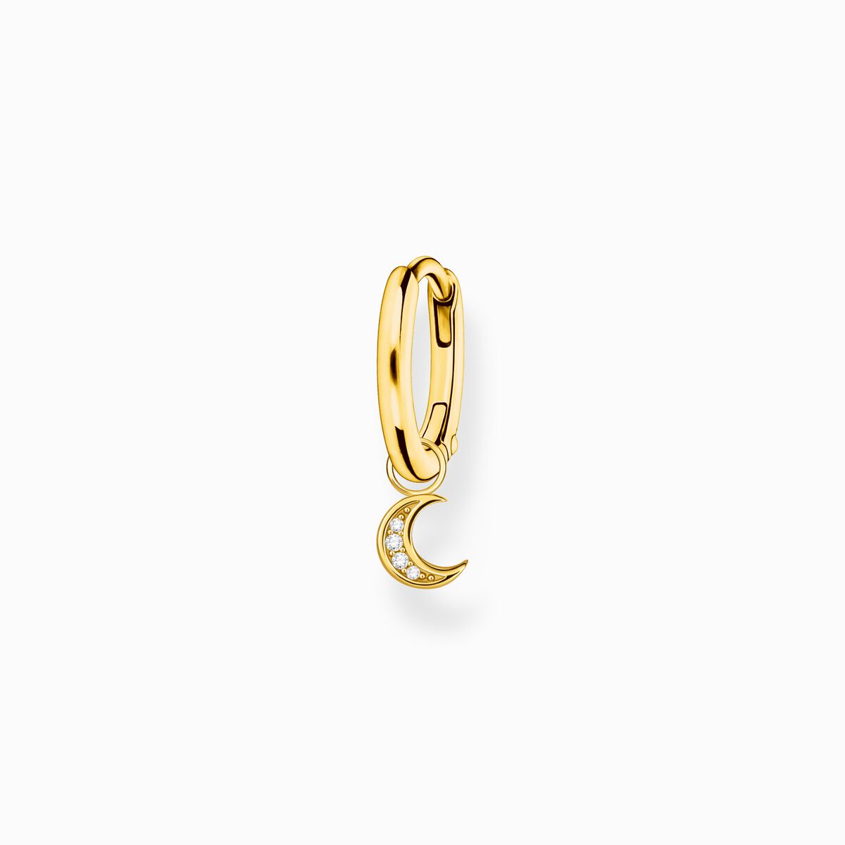 Single hoop earring with moon pendant gold