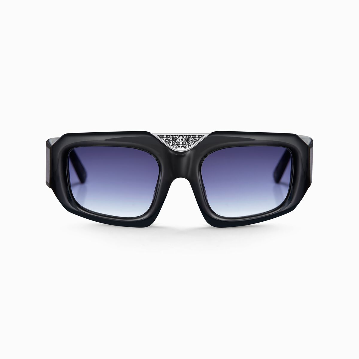 Black sunglasses BLAKE hexagonal-shaped with blue lenses