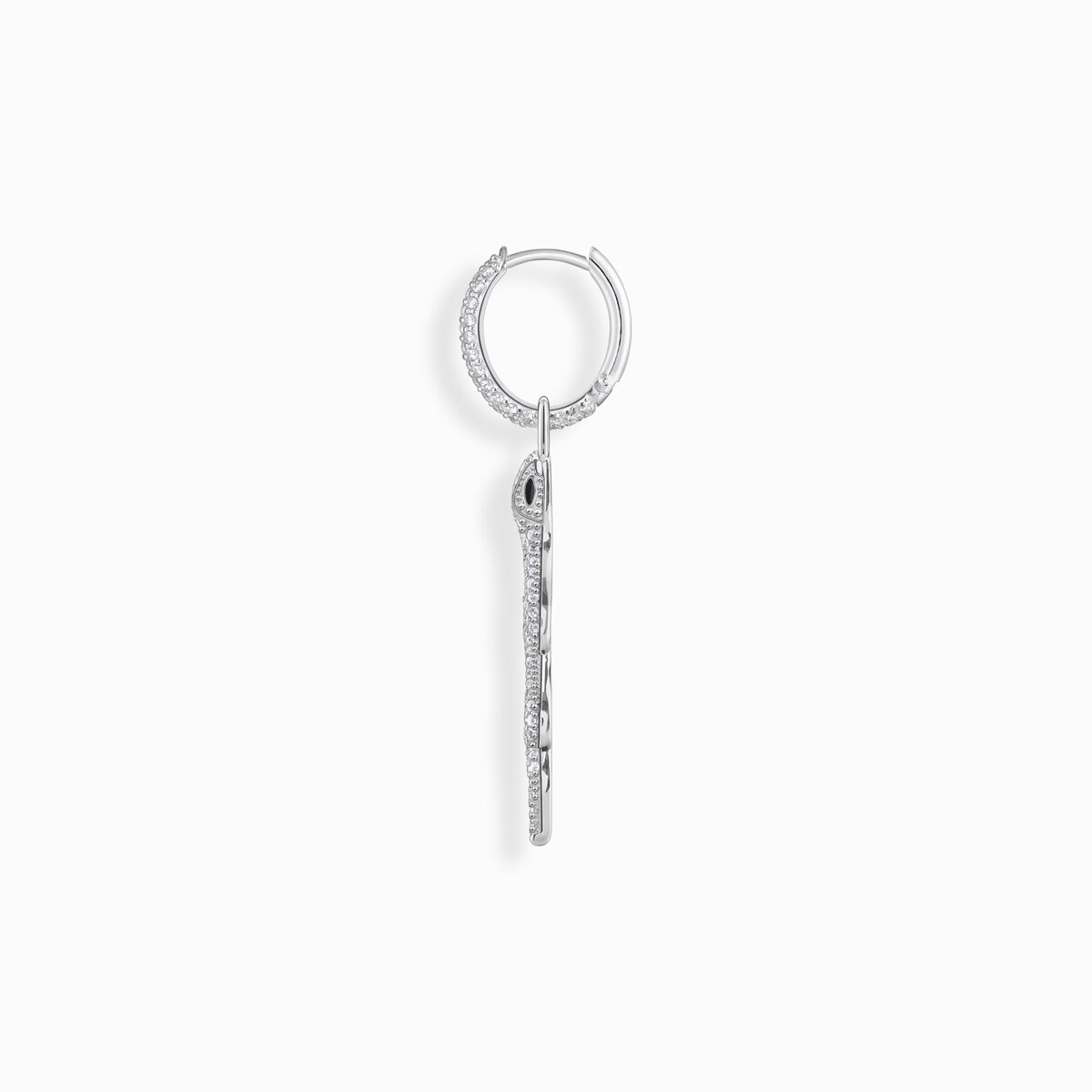 Silver snake single hoop earring with whire stones