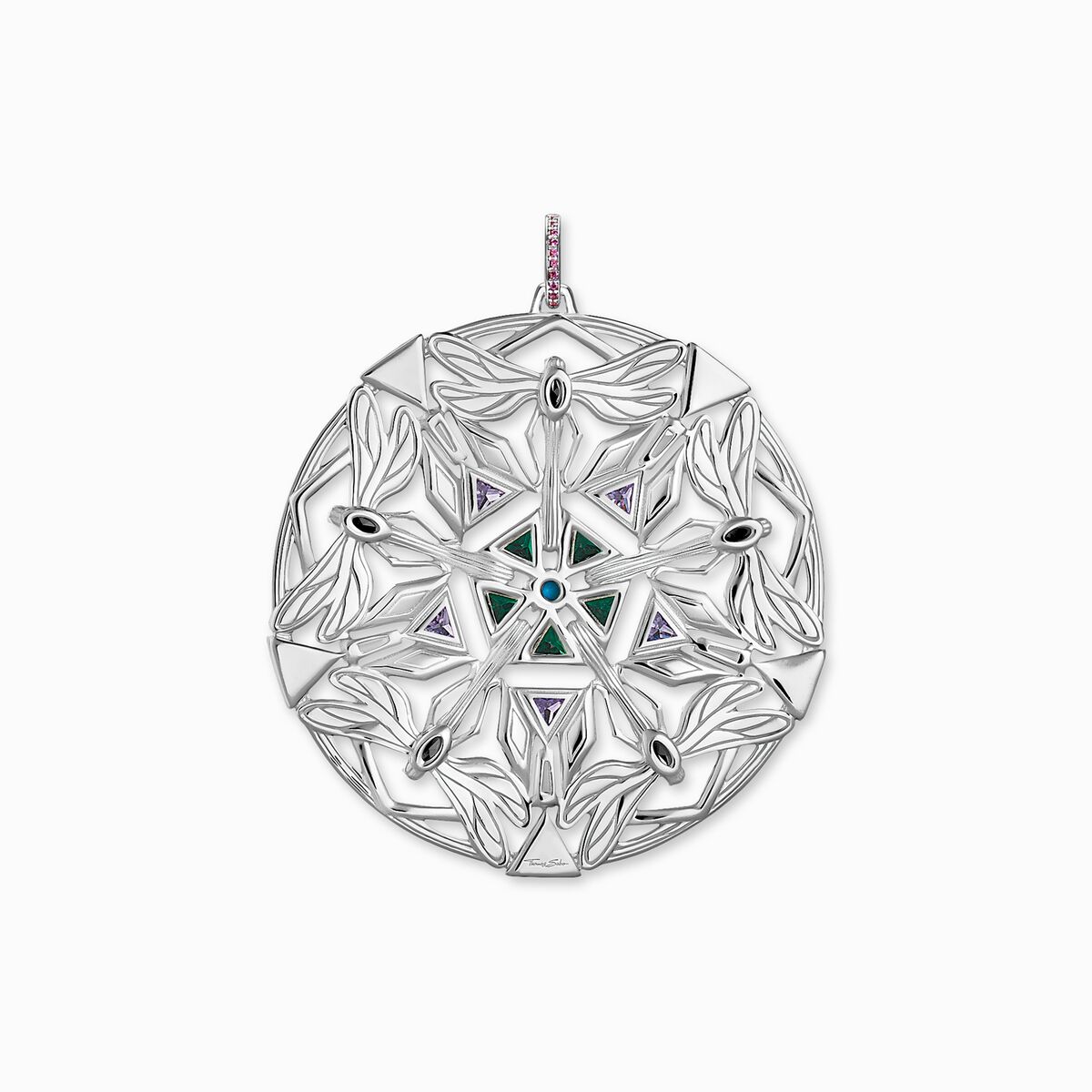 Pendant amulet kaleidoscope dragonfly silver