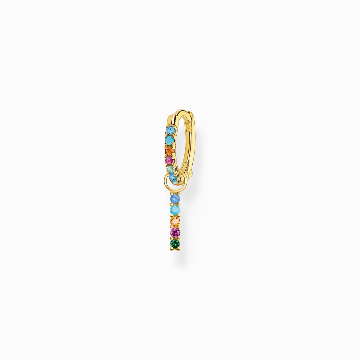 Single hoop earring with coloured stones and pendant gold