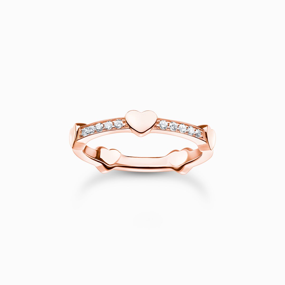 Ring pavé with hearts rose gold