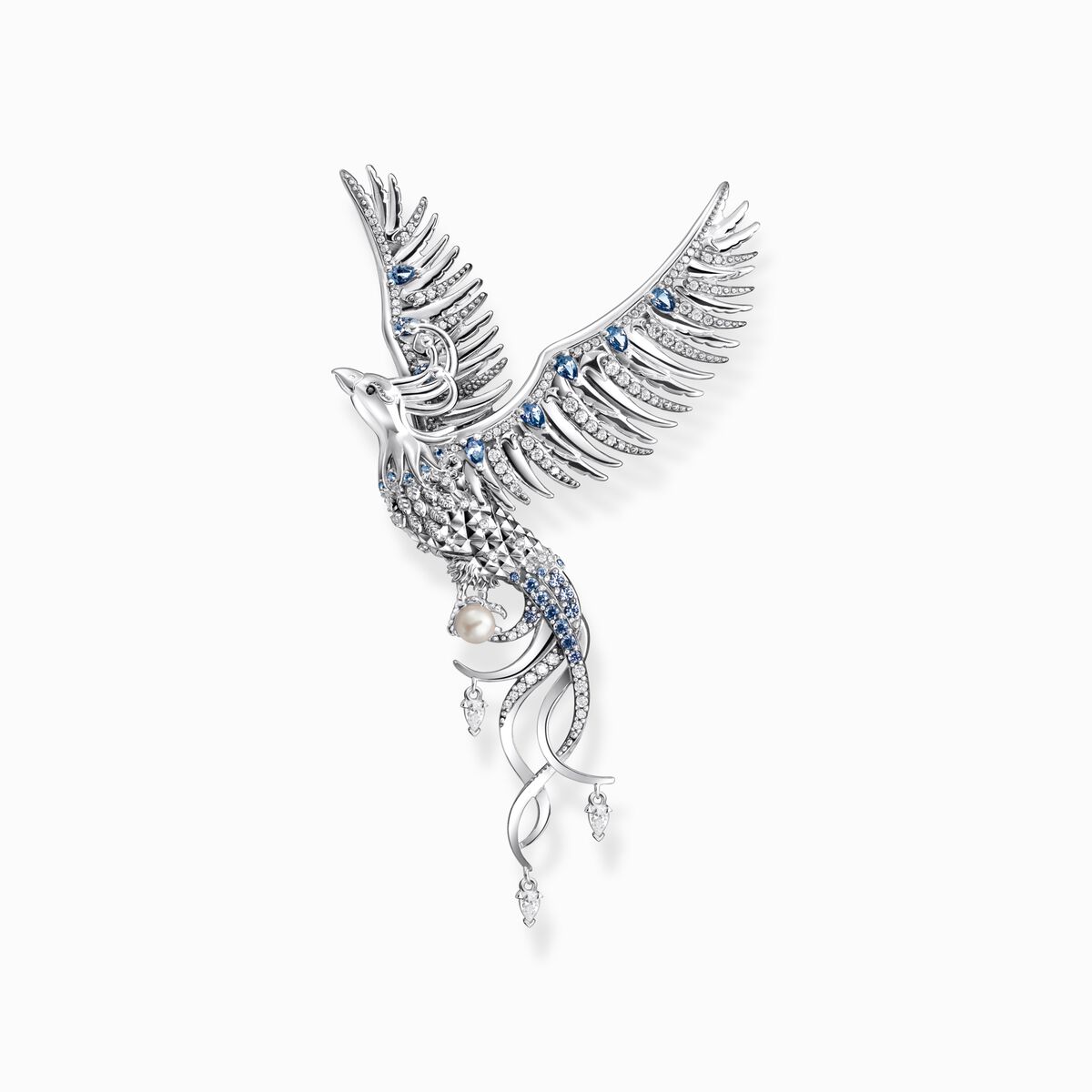 Pendant phoenix with blue stones silver