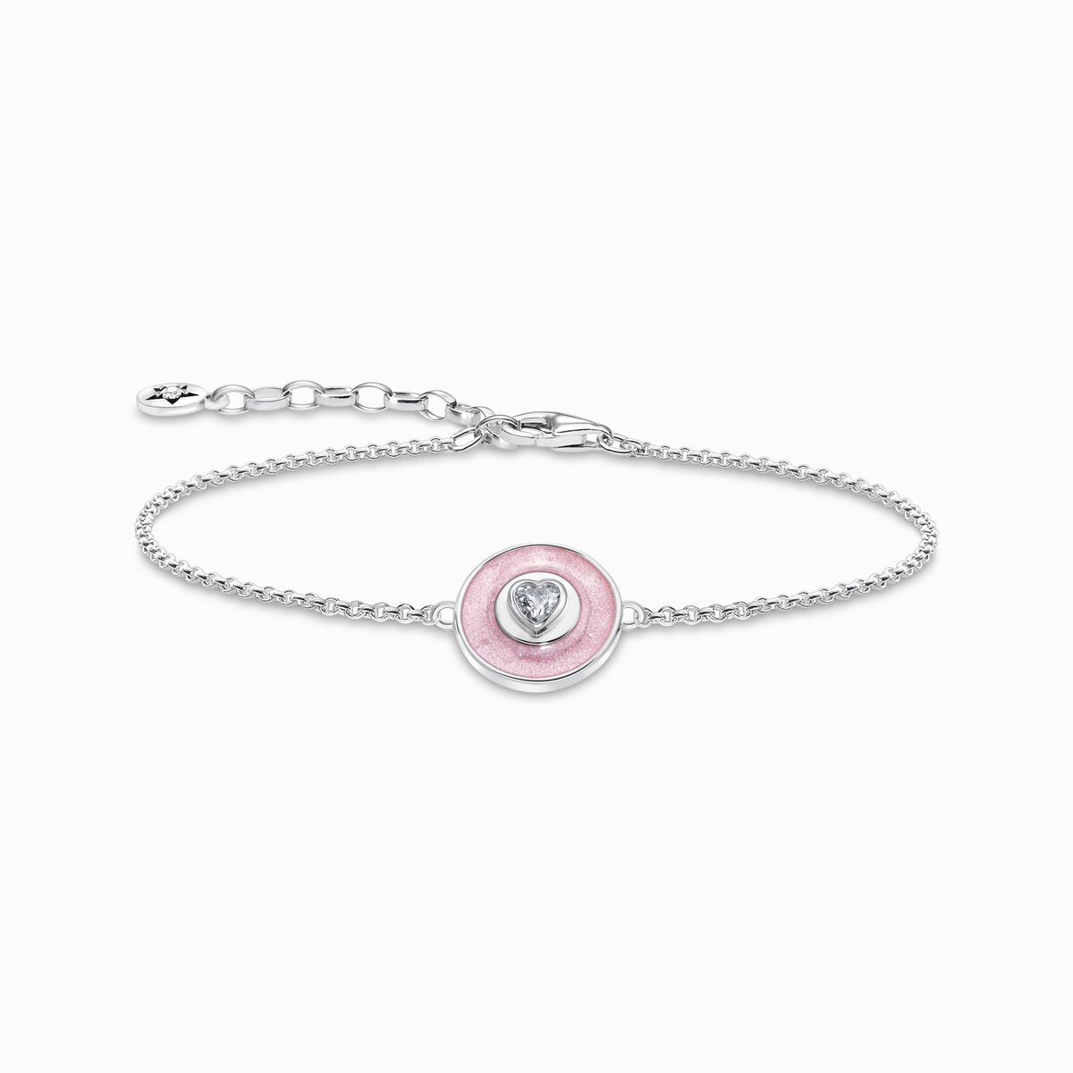 Silver bracelet with pinkish cold enamel and stones