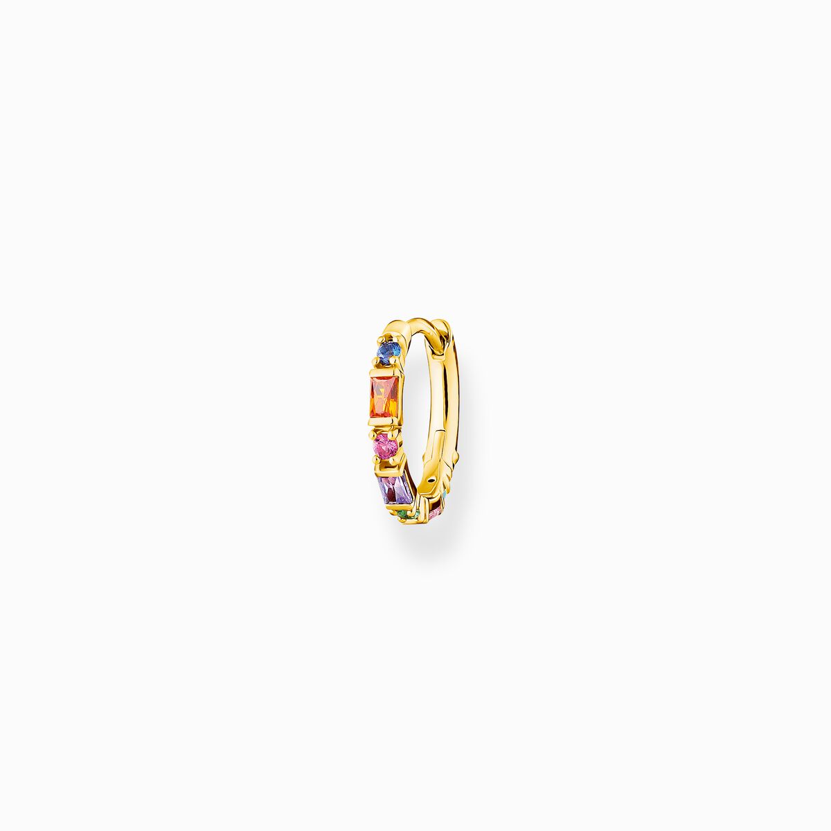 Single hoop earring colourful stones, gold