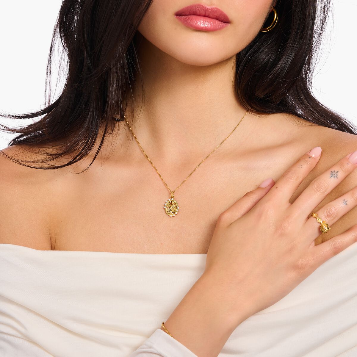 Gold-plated necklace with pendant Roses Romance
