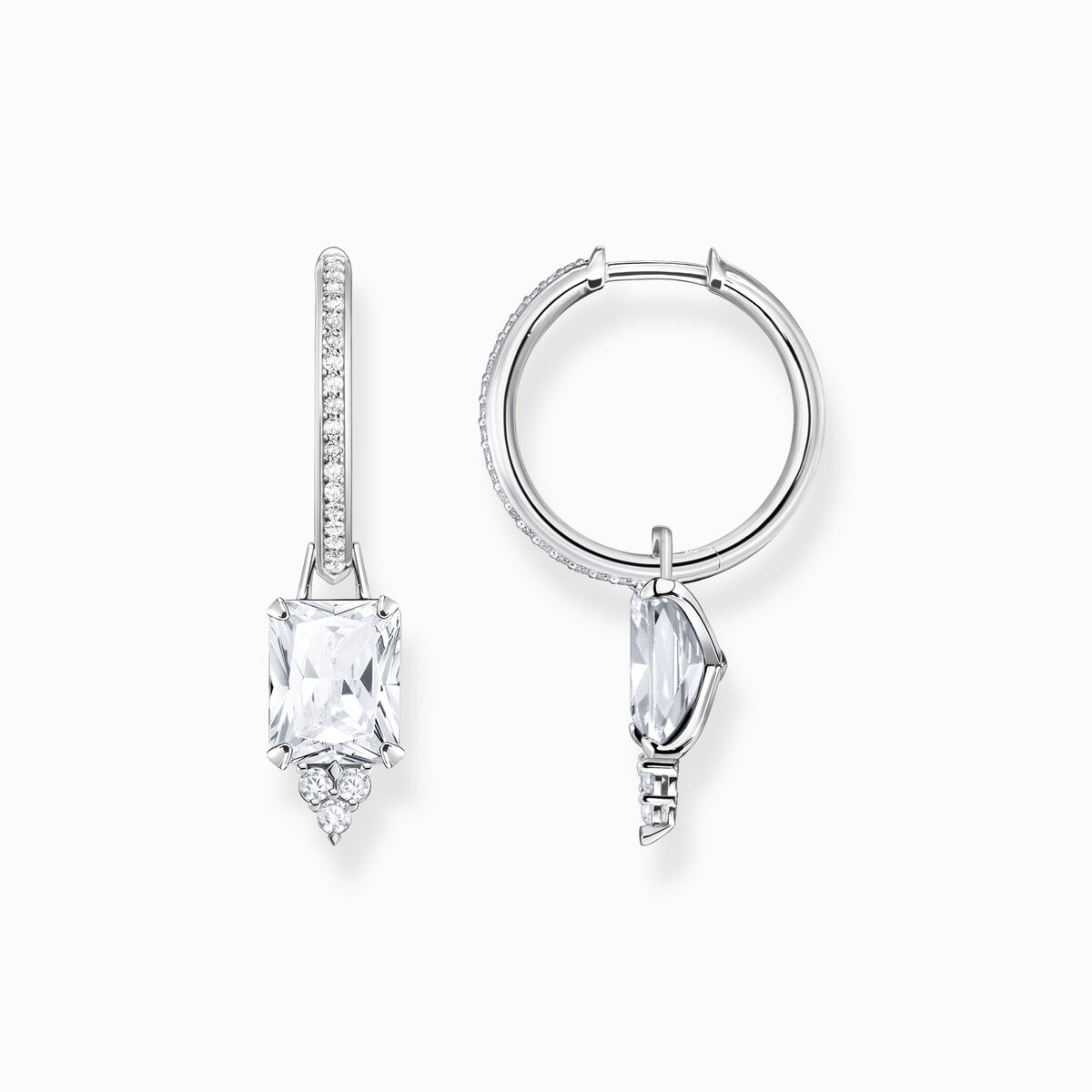 Hoop earrings with white stones silver