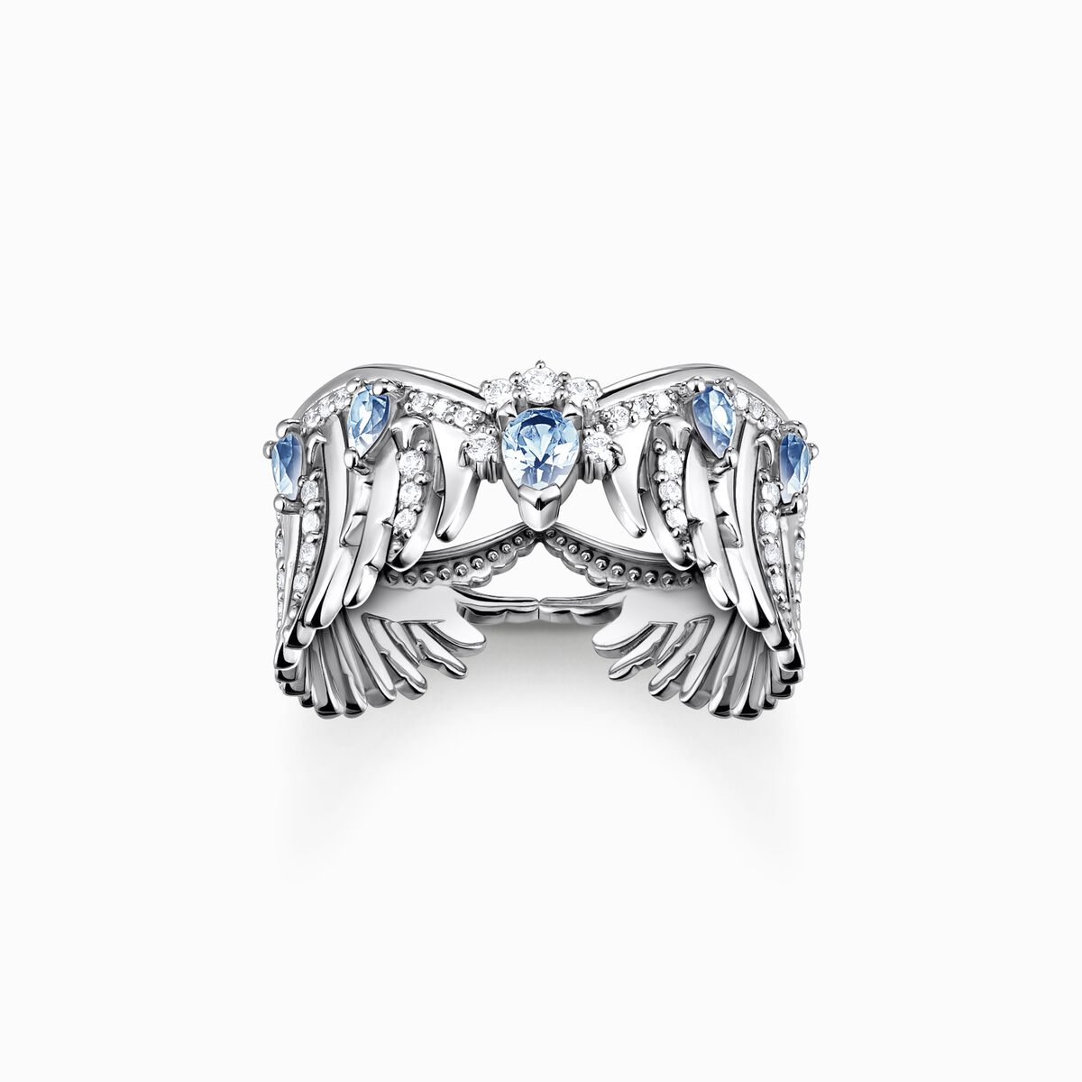 Ring phoenix wing with blue stones silver