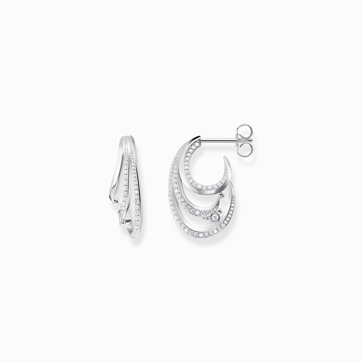 Hoop earrings wave with white stones