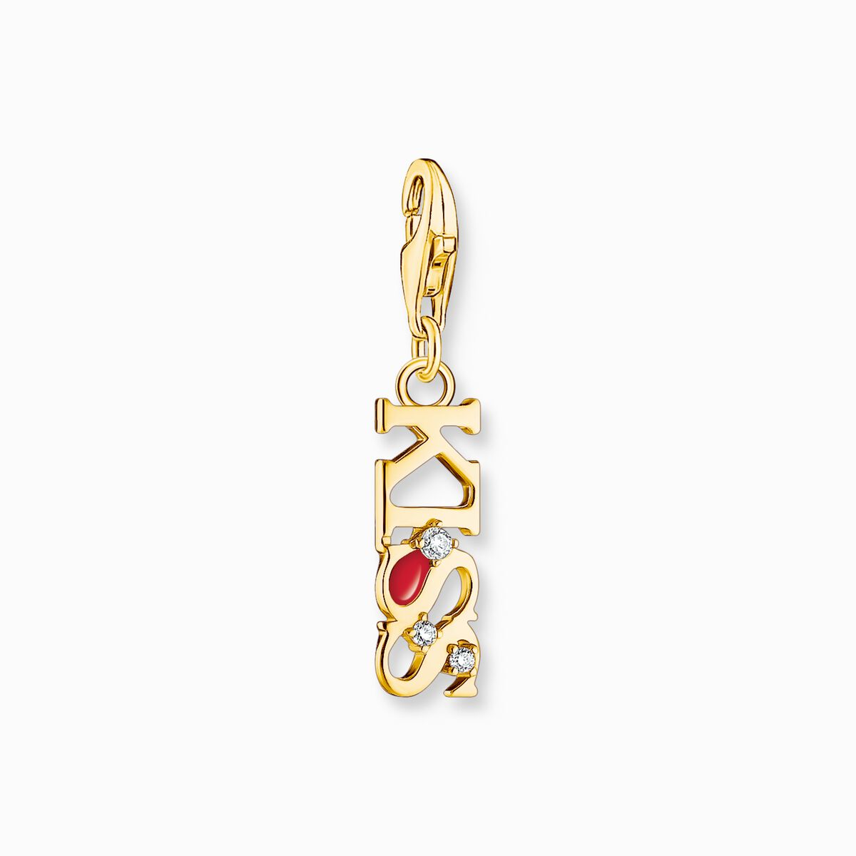 Gold-plated charm pendant KISS with white zirconia