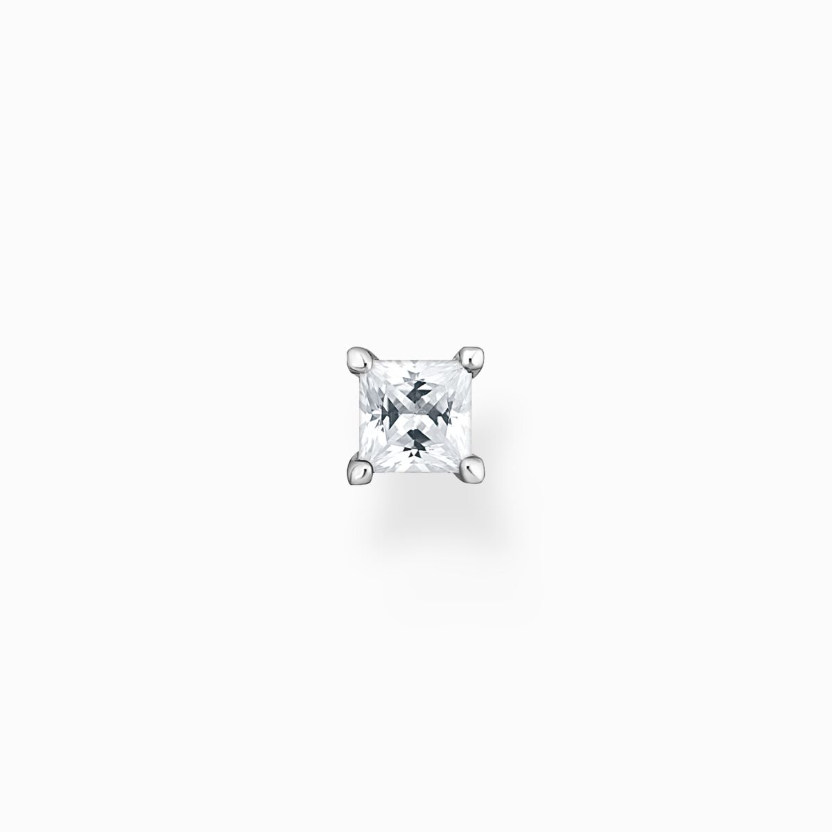 Single ear stud with white stone silver
