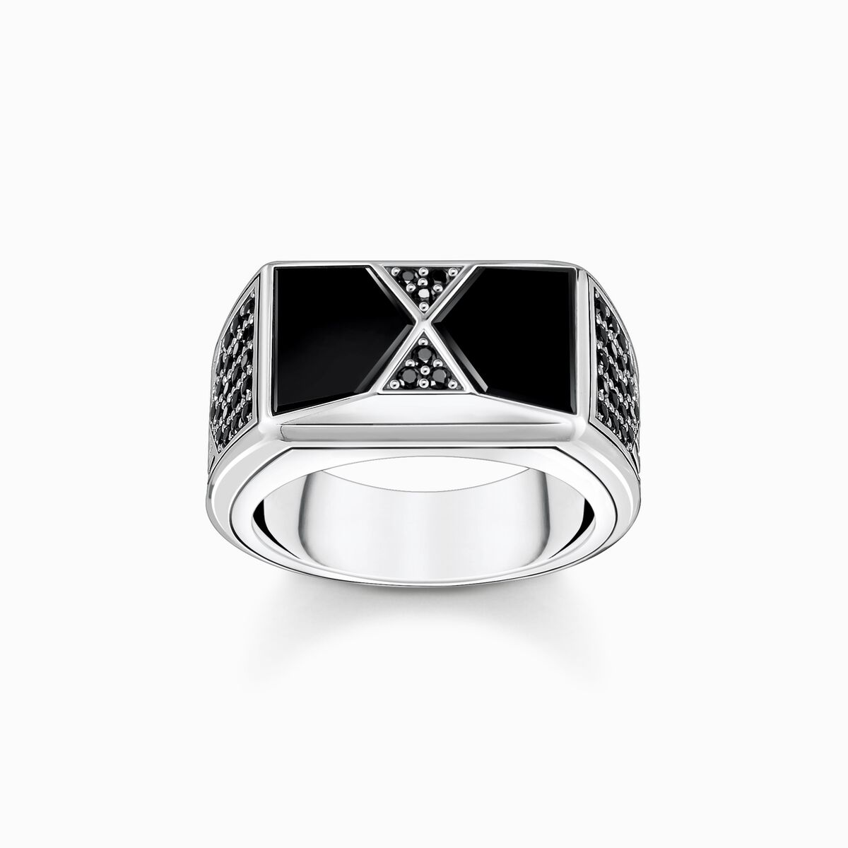 Ring with black onyx and black stones silver