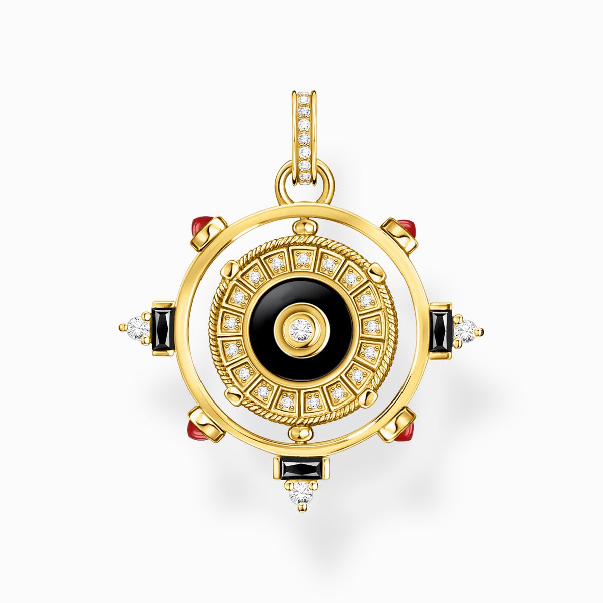 Pendant rotatable with black onyx and white stones gold plated