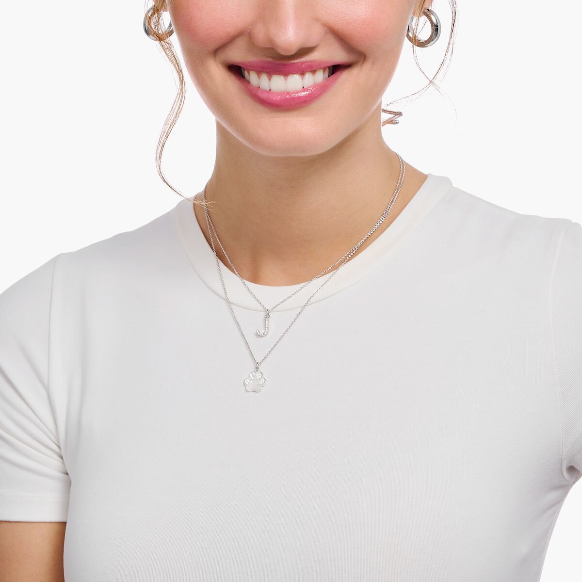 Silver necklace with letter pendant I and white zirconia