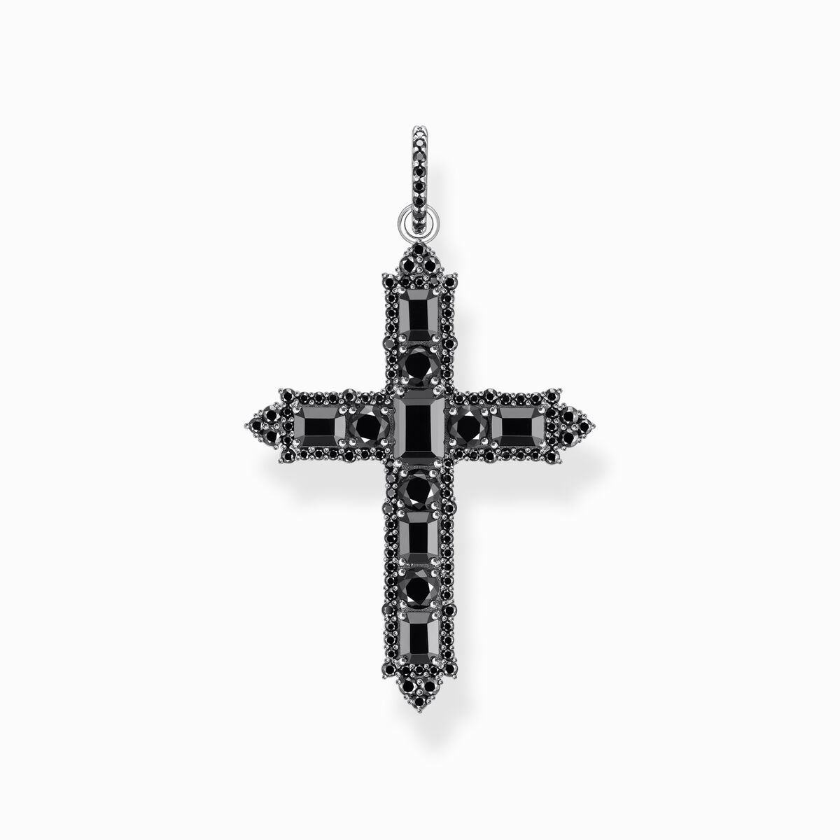 Silver blackened corss pendant with black zirconia