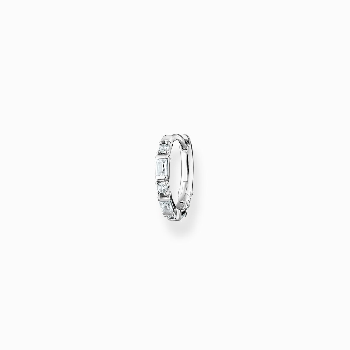Single hoop earring white stones, silver