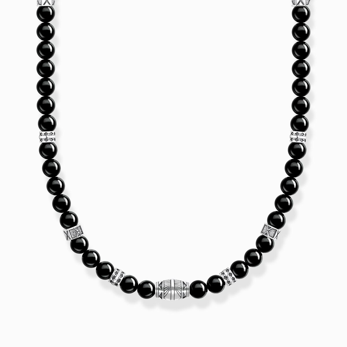 Necklace with black onyx beads silver