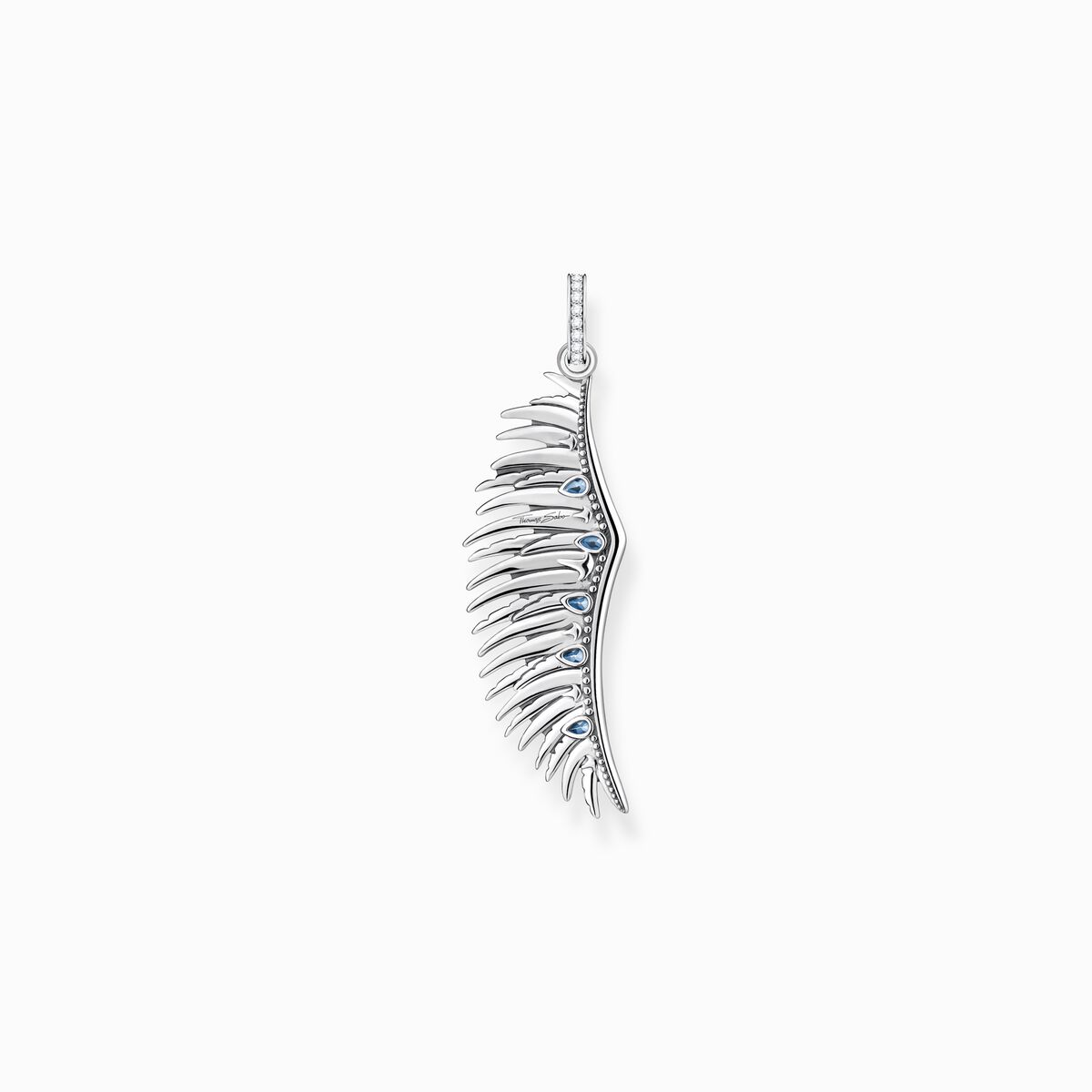 Pendant phoenix wing with blue stones silver